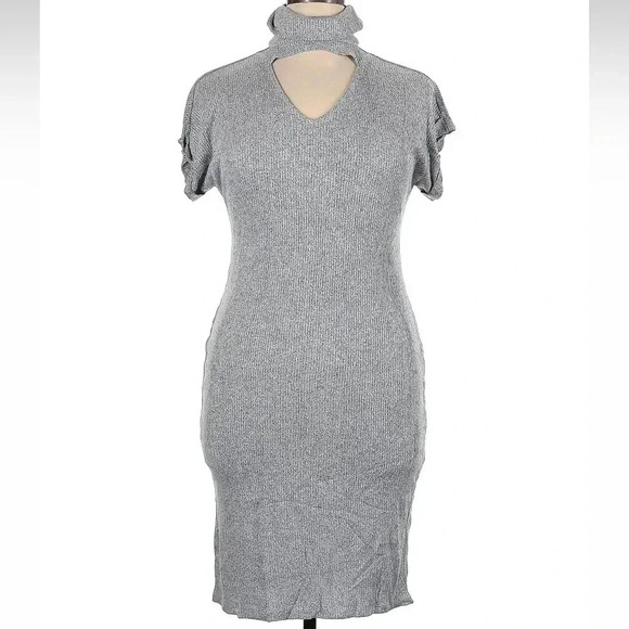 Lane Bryant Grey Cutout-Turtleneck Sheath Midi Dress Ribbed Plus Size 14 16 XXL - Picture 4 of 8